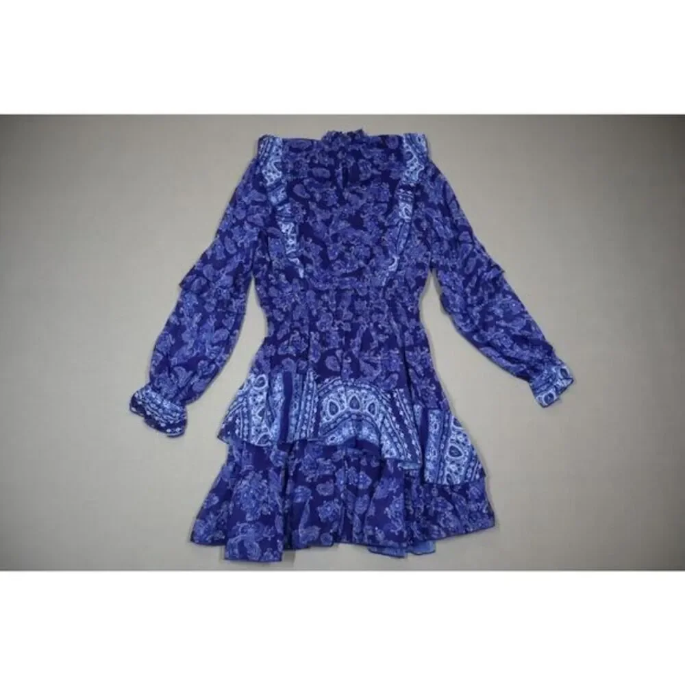Aqua Girl Navy Blue Long Sleeve Paisley Dress‎ Size L 10/12